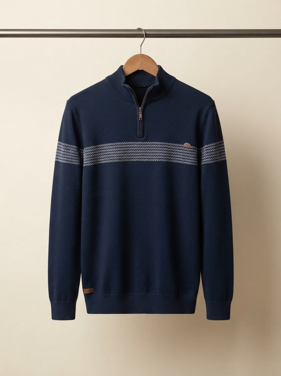 Refined Cotton Striped Quarter-Zip Sweater