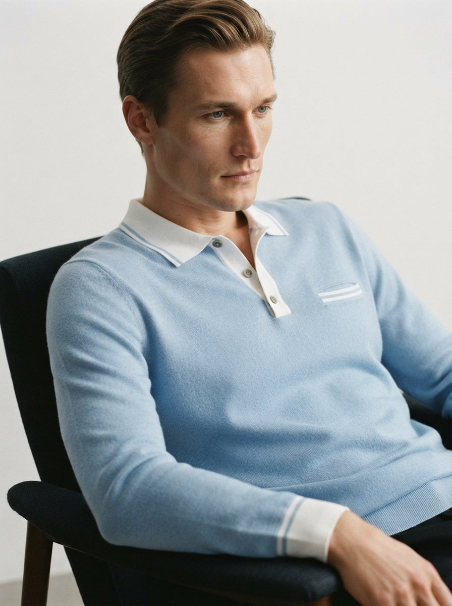 Long Sleeve Polo Shirt Contrast Collar