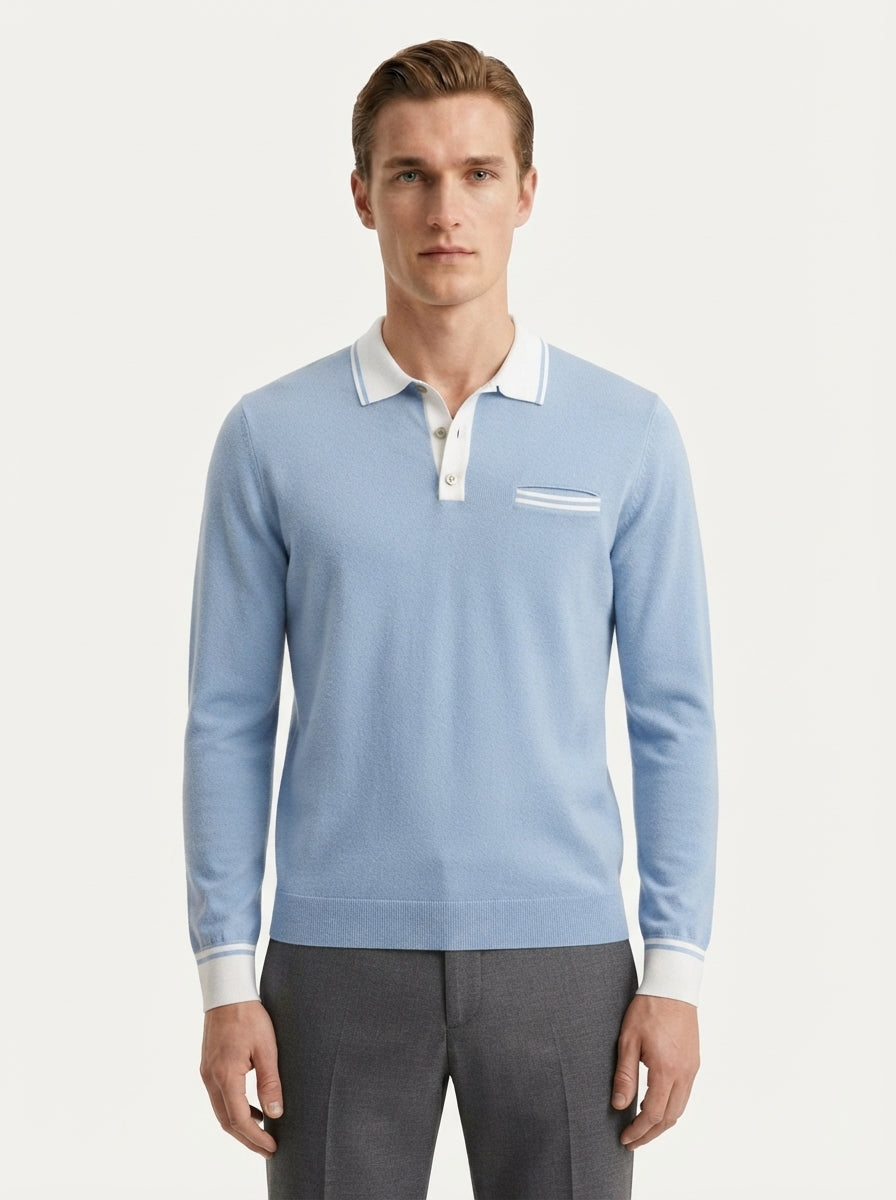 Long Sleeve Polo Shirt Contrast Collar