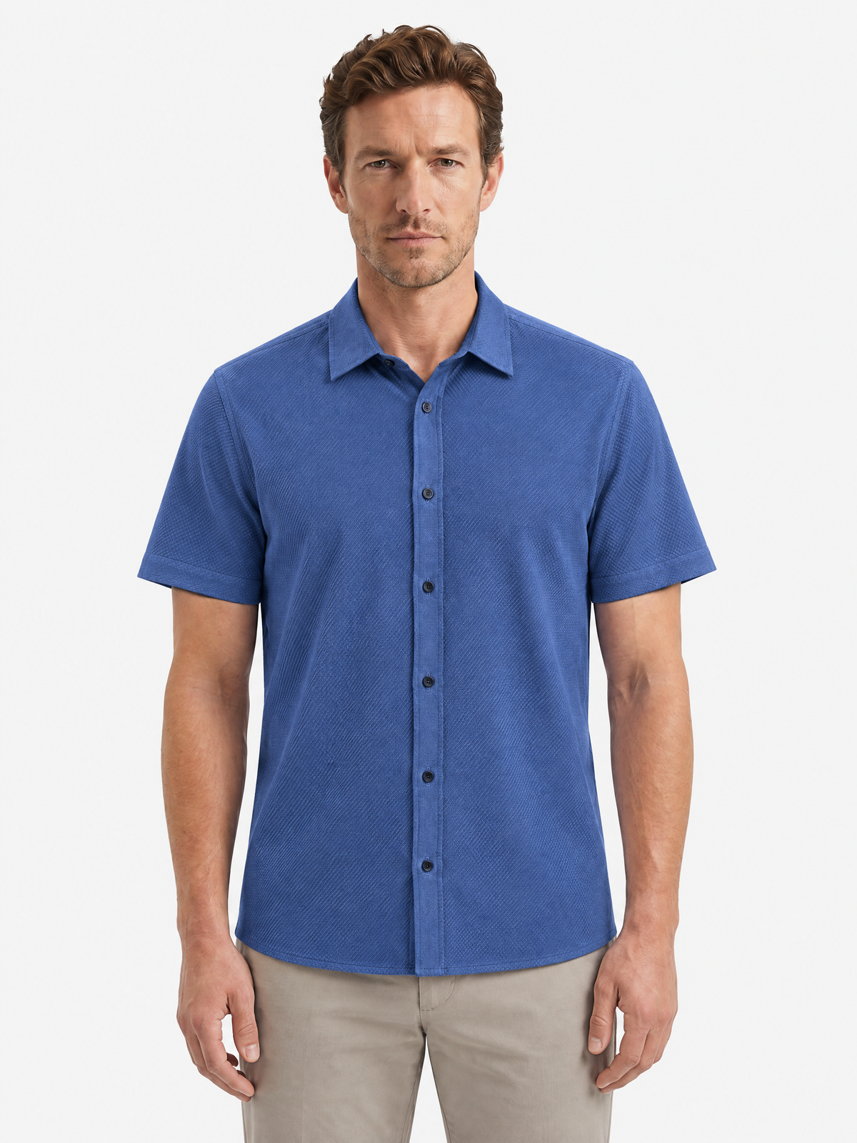 100% Organic Cotton Mesh-Stitch Button-Up Sweater Polo