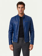 Casual Leather Stand Collar Biker Jacket