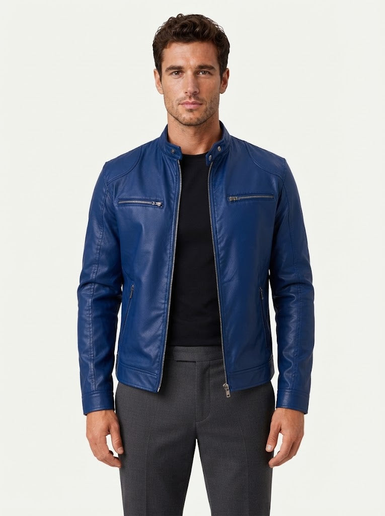 Casual Leather Stand Collar Biker Jacket