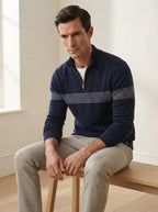 Refined Cotton Striped Quarter-Zip Sweater