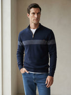 Refined Cotton Striped Quarter-Zip Sweater