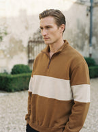 Casual Knitted Colorblock Half-Zip Sweatshirt