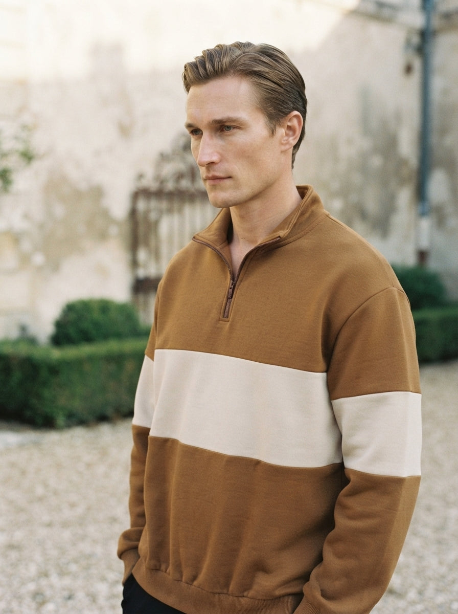 Casual Knitted Colorblock Half-Zip Sweatshirt