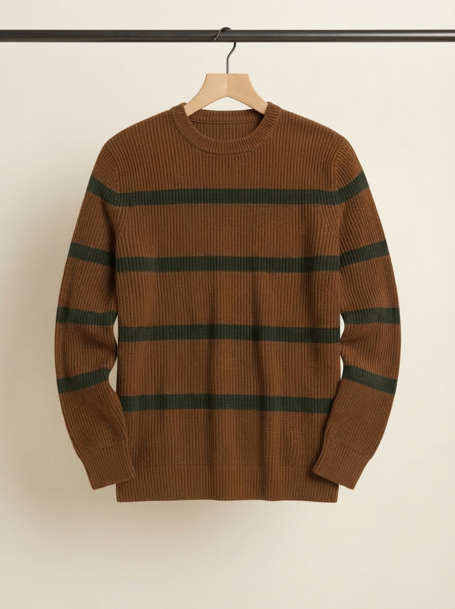 Wool Striped Crew Neck Sweater