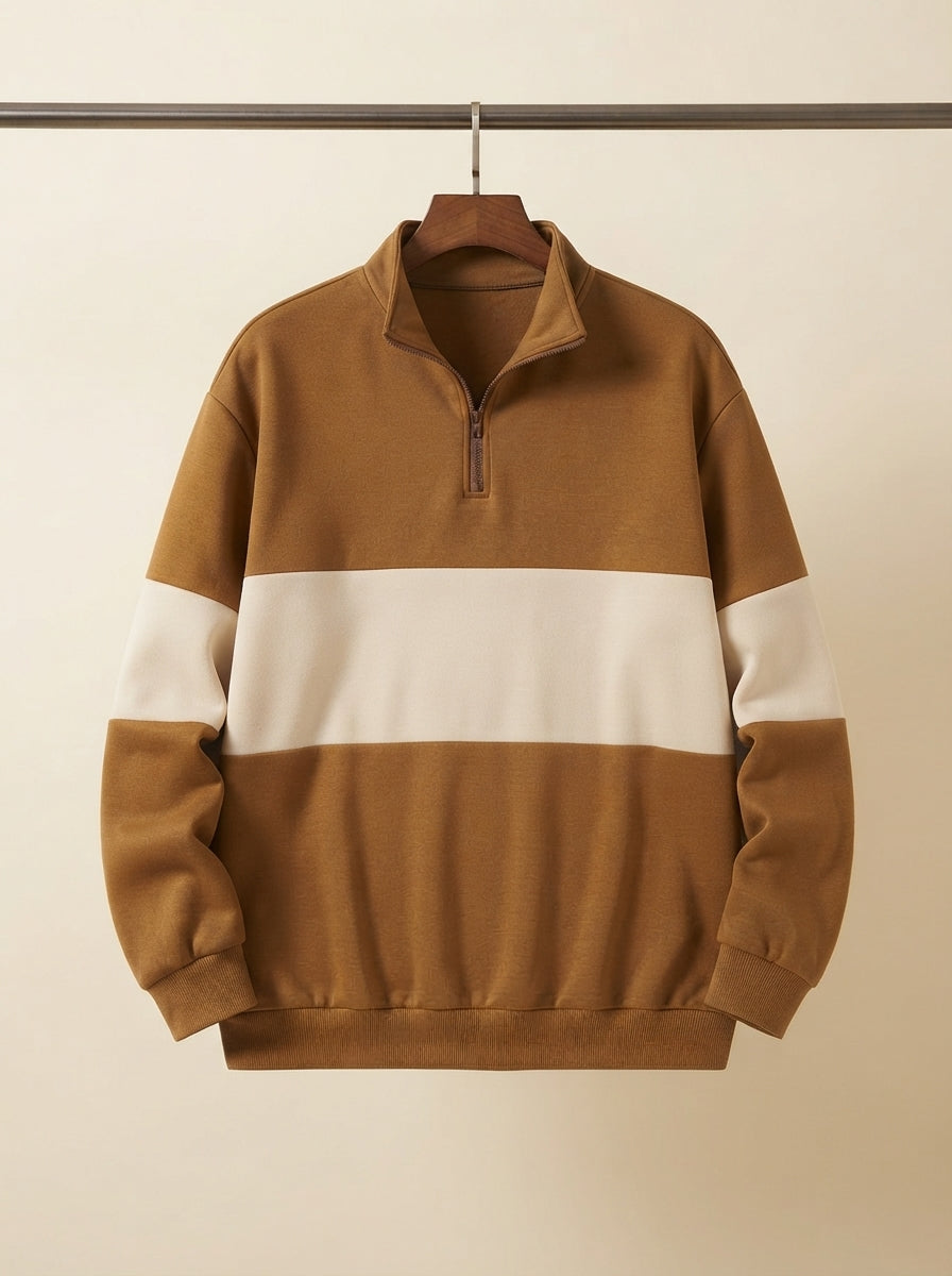 Casual Knitted Colorblock Half-Zip Sweatshirt