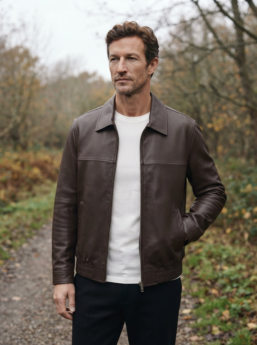 Slim Fit Leather Zip Jacket