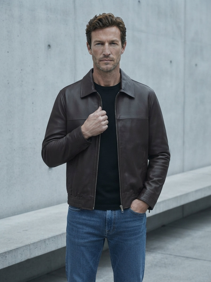 Slim Fit Leather Zip Jacket