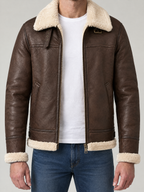 Faux Fur Collared Leather Jacket