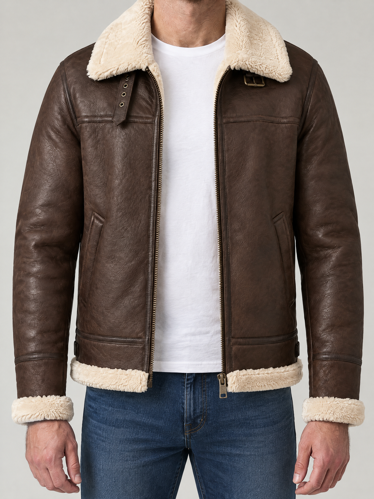 Faux Fur Collared Leather Jacket