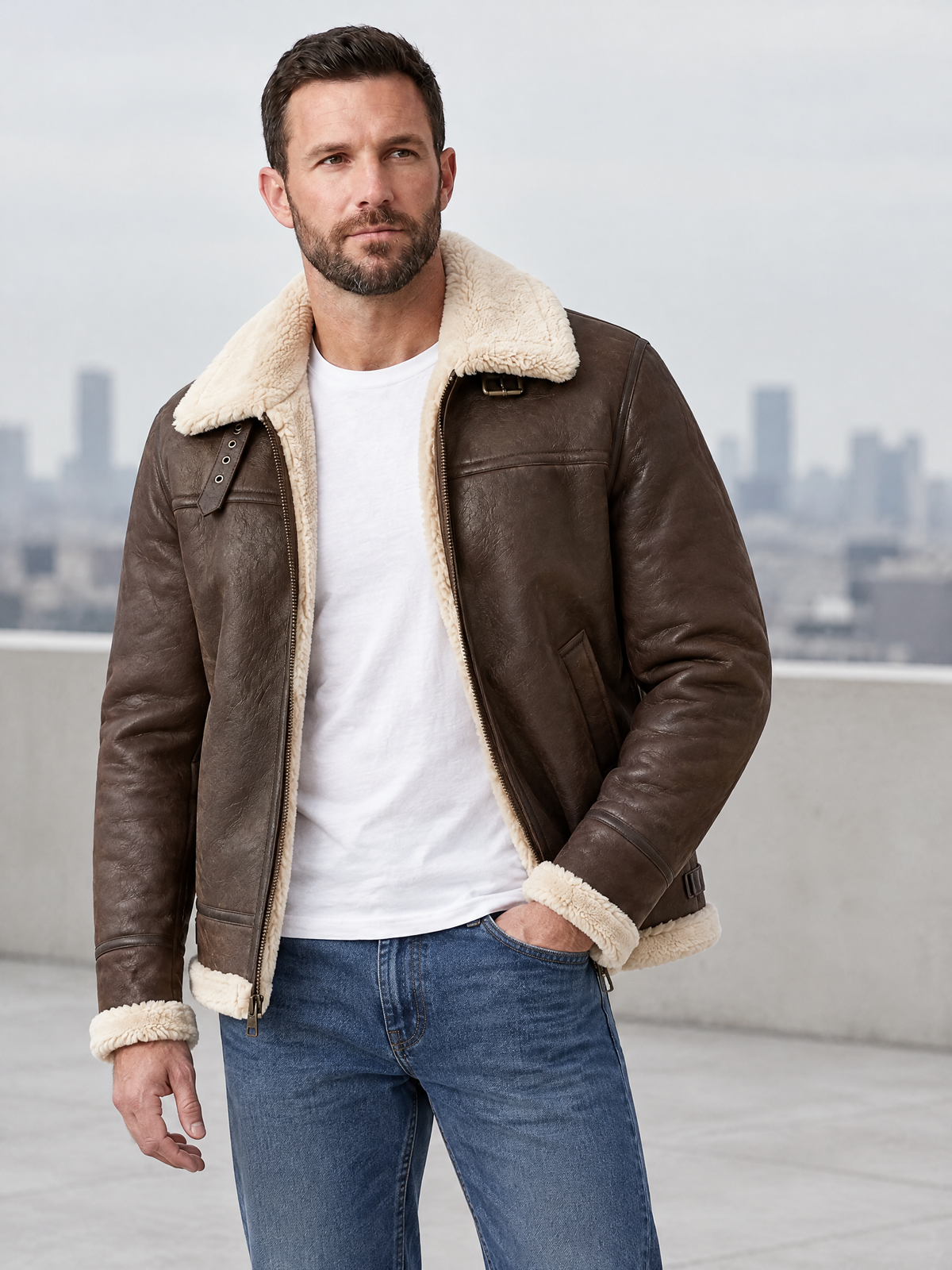 Faux Fur Collared Leather Jacket