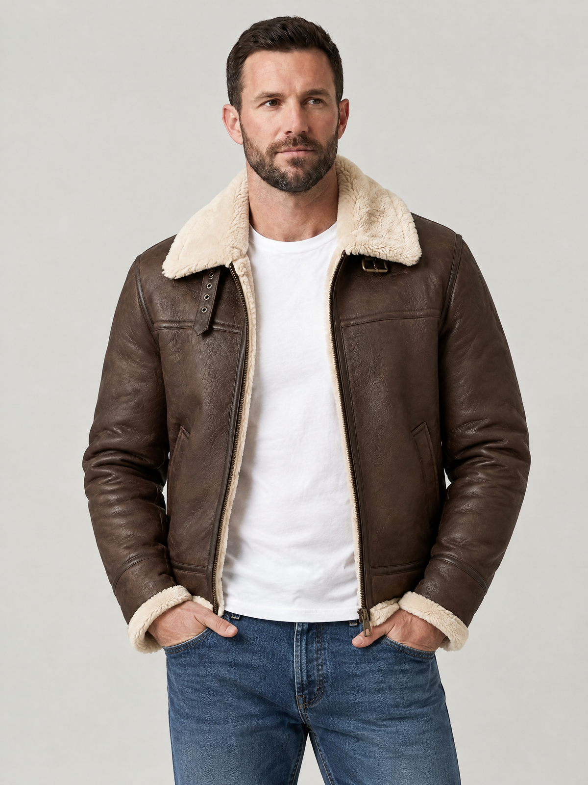 Faux Fur Collared Leather Jacket
