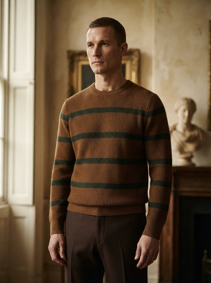 Wool Striped Crew Neck Sweater