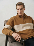 Casual Knitted Colorblock Half-Zip Sweatshirt