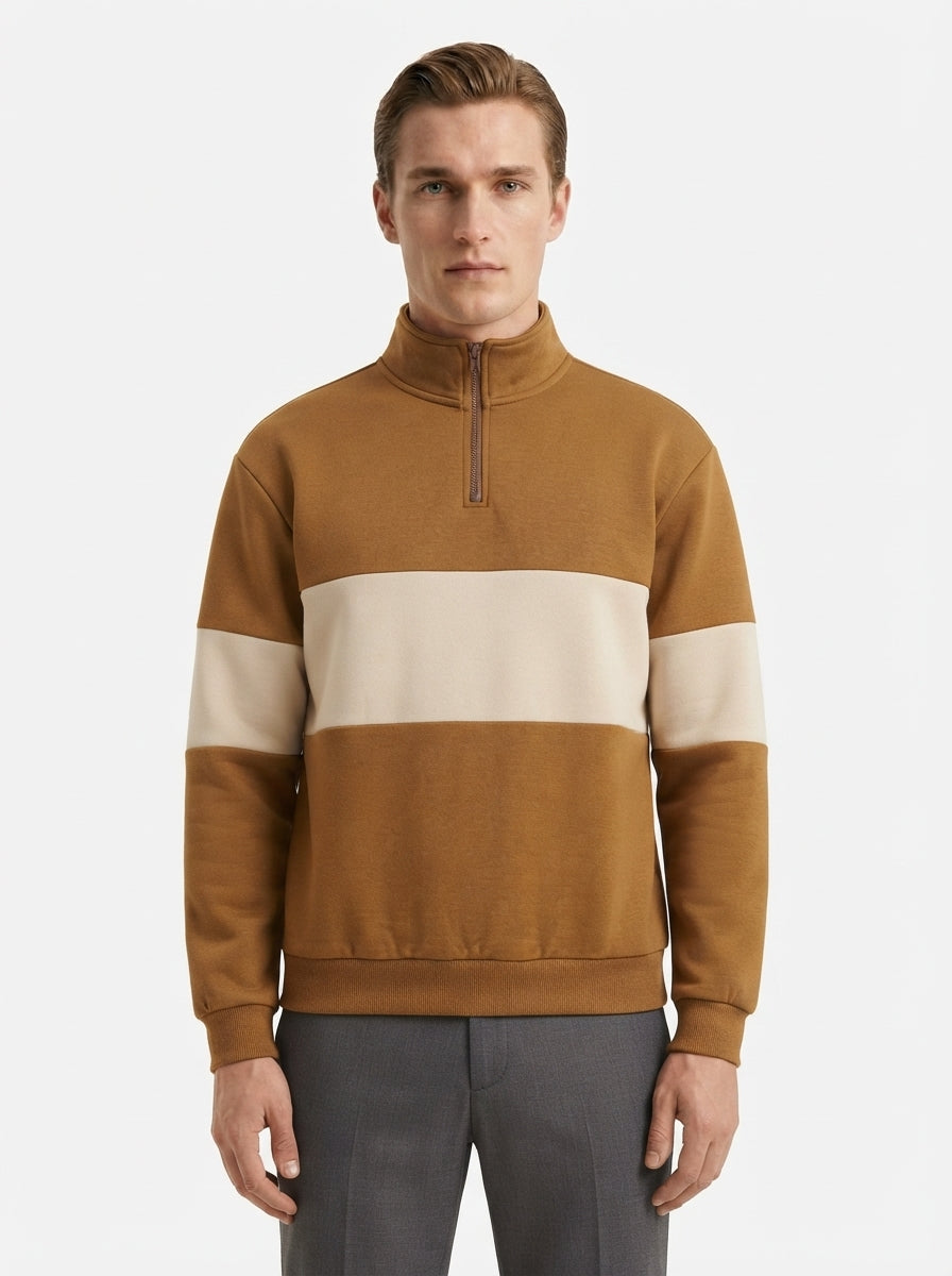 Casual Knitted Colorblock Half-Zip Sweatshirt