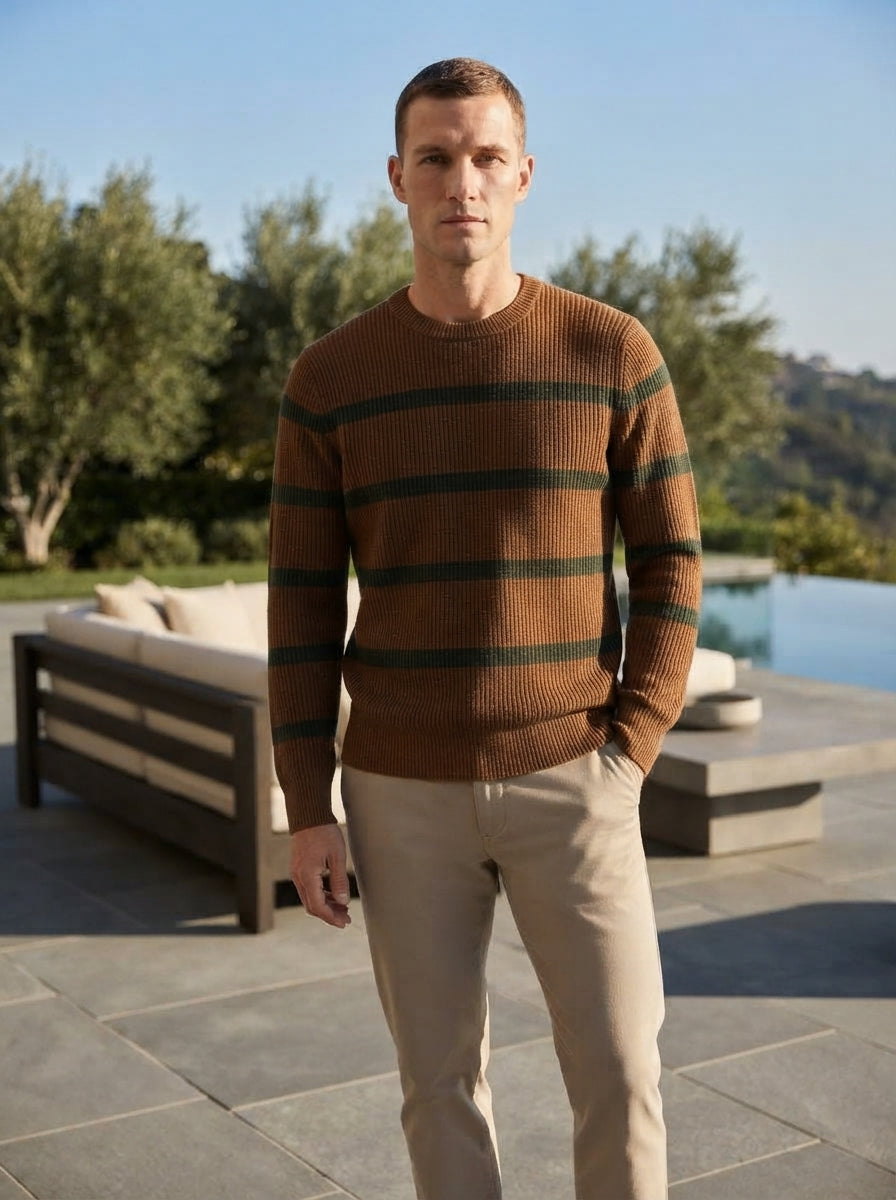 Wool Striped Crew Neck Sweater