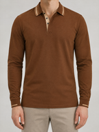 Ribbed Knit Long Sleeve Polo Shirt
