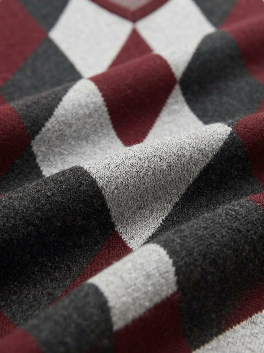 Smart-Casual Knitted Argyle V-Neck Sweater Vest - Burgundy