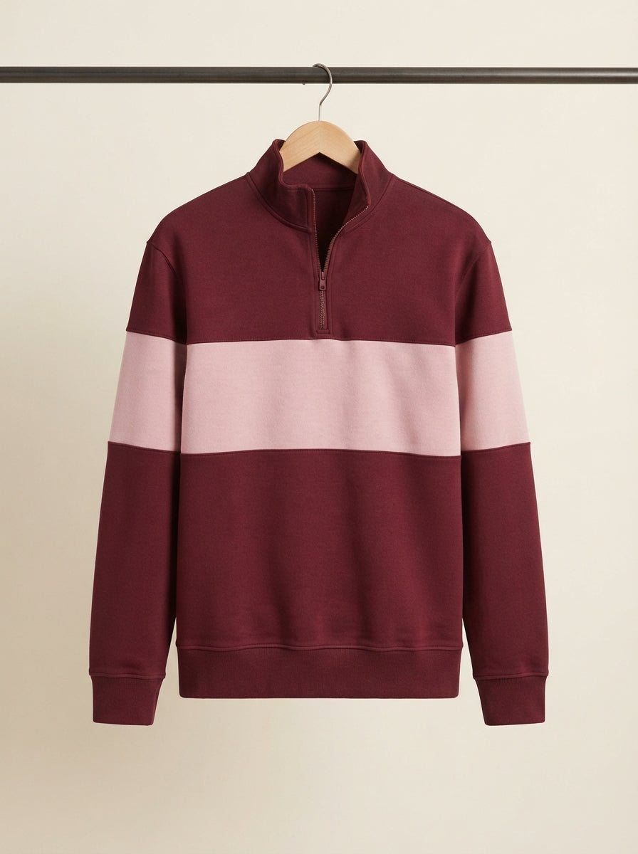 Casual Knitted Colorblock Half-Zip Sweatshirt