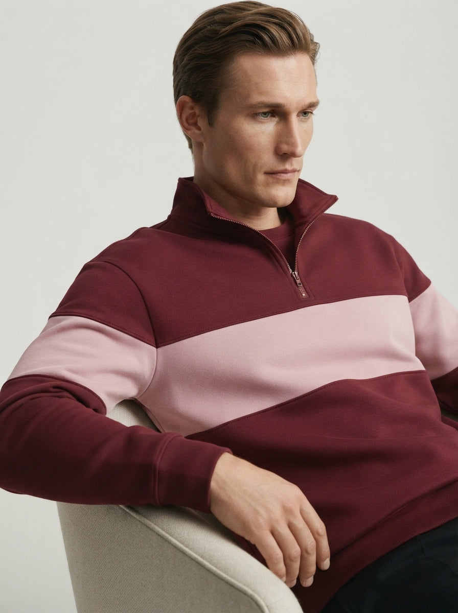 Casual Knitted Colorblock Half-Zip Sweatshirt