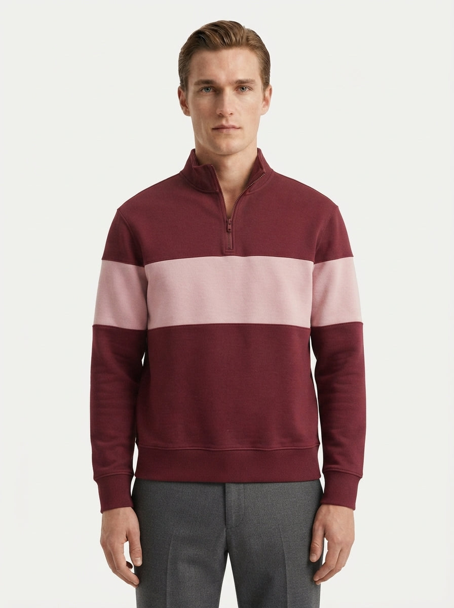 Casual Knitted Colorblock Half-Zip Sweatshirt