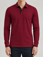 Ribbed Knit Long Sleeve Polo Shirt