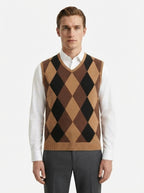 Smart-Casual Knitted Argyle V-Neck Sweater Vest - Coffee