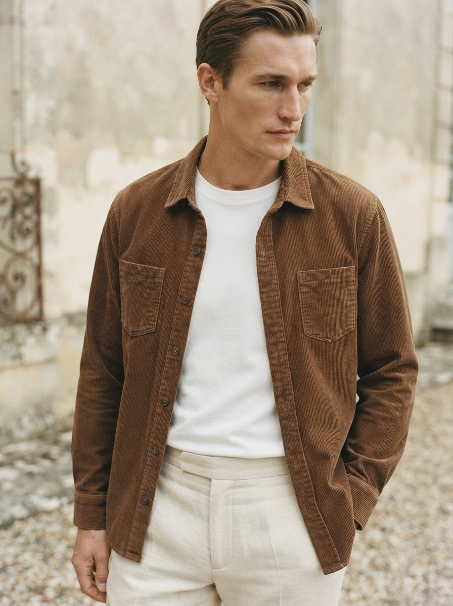 Men's Casual Corduroy Lapel Collar Overshirt