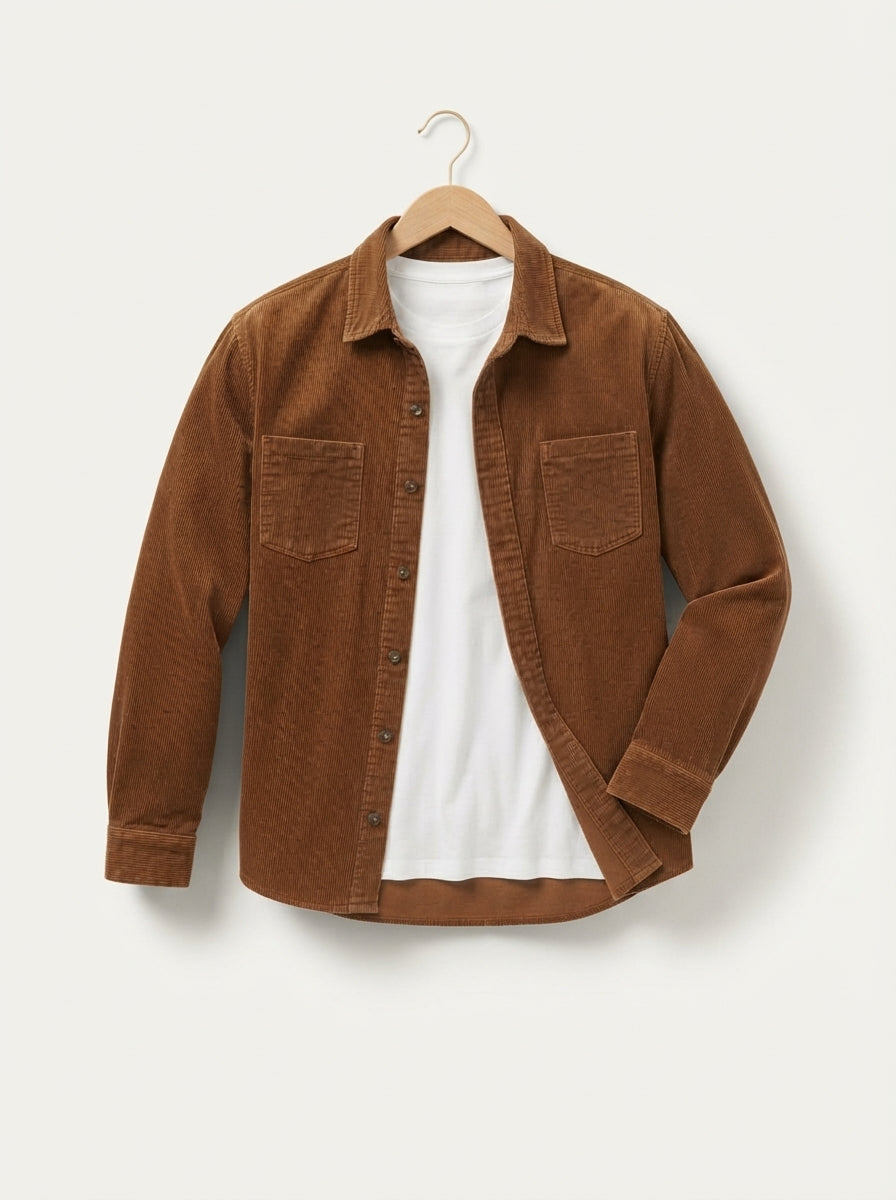 Men's Casual Corduroy Lapel Collar Overshirt
