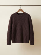 Wool-Blend Diamond Knit Crewneck Sweater