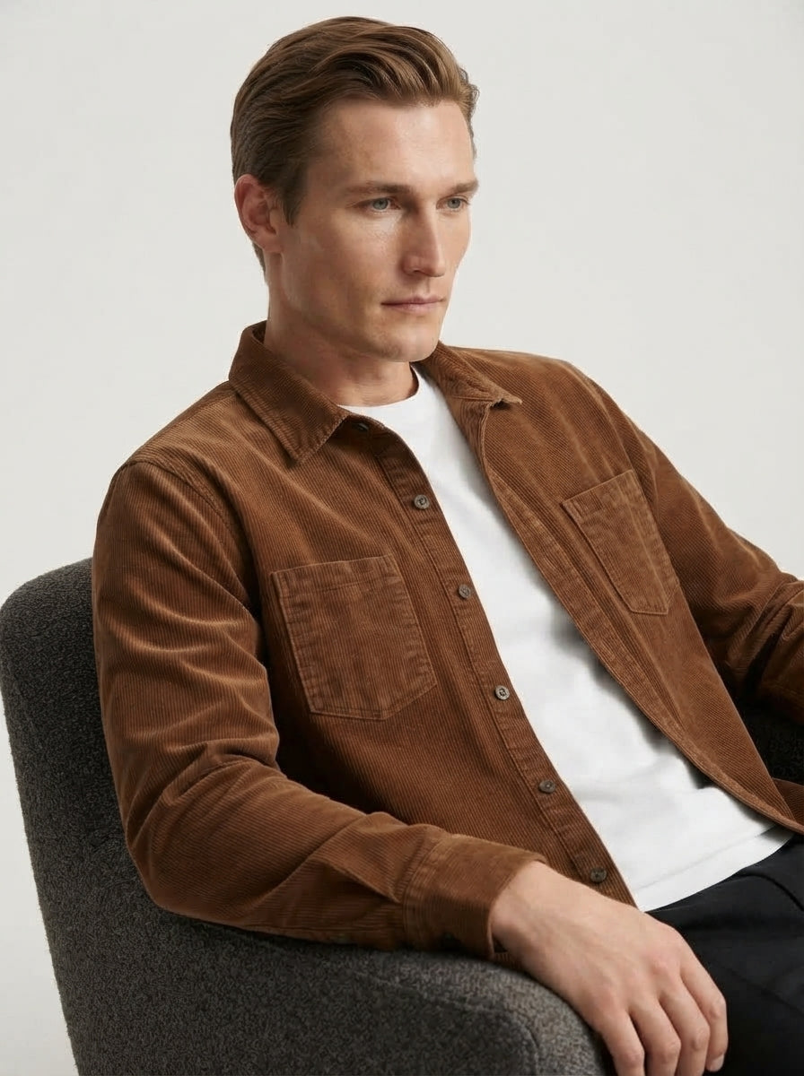 Men's Casual Corduroy Lapel Collar Overshirt