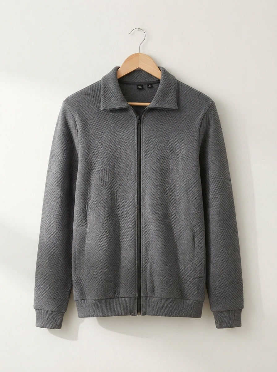 Cardigan Ribbed Texture Zipper Men