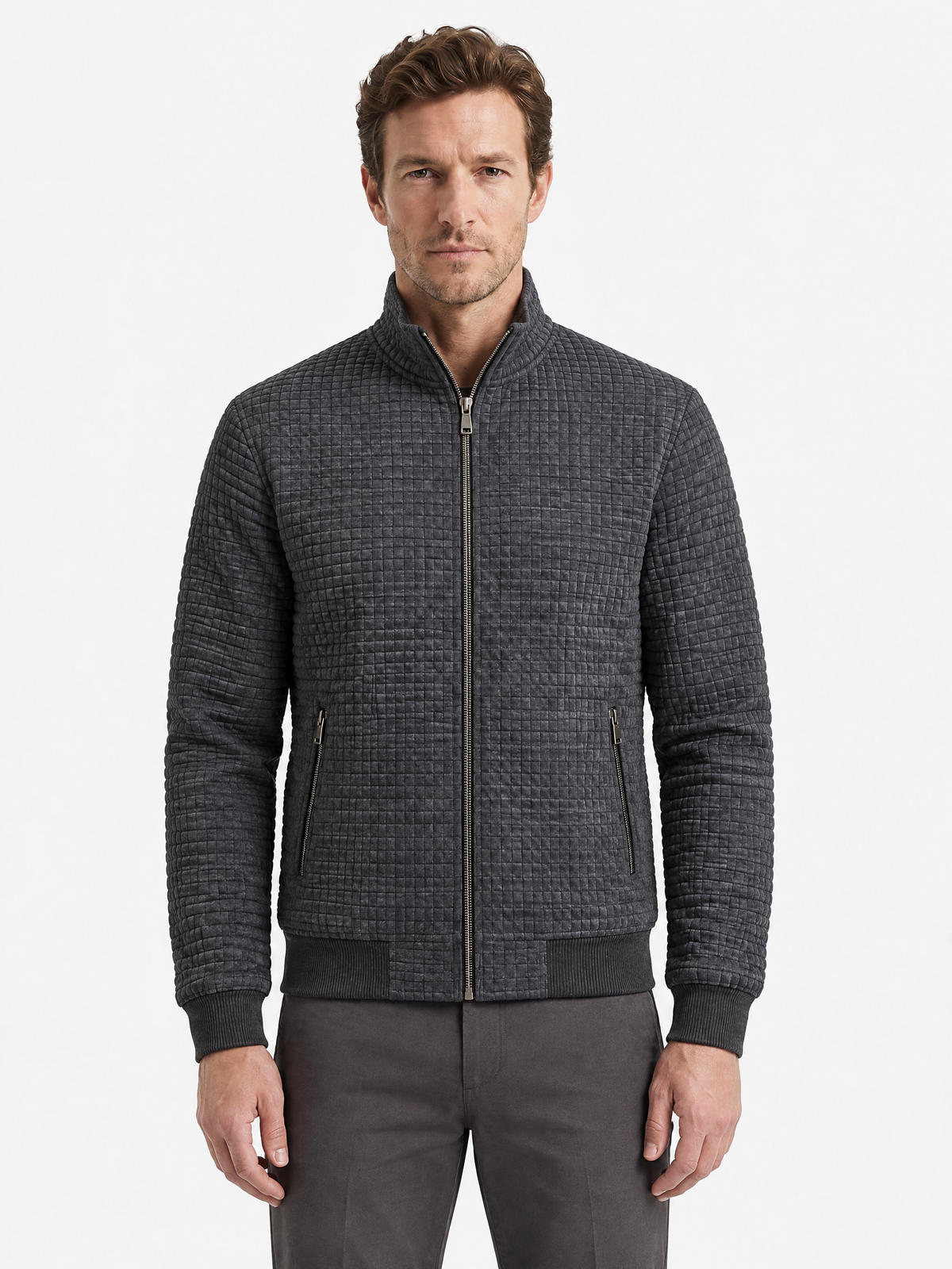 Waffle Texture Stand Collar Jacket
