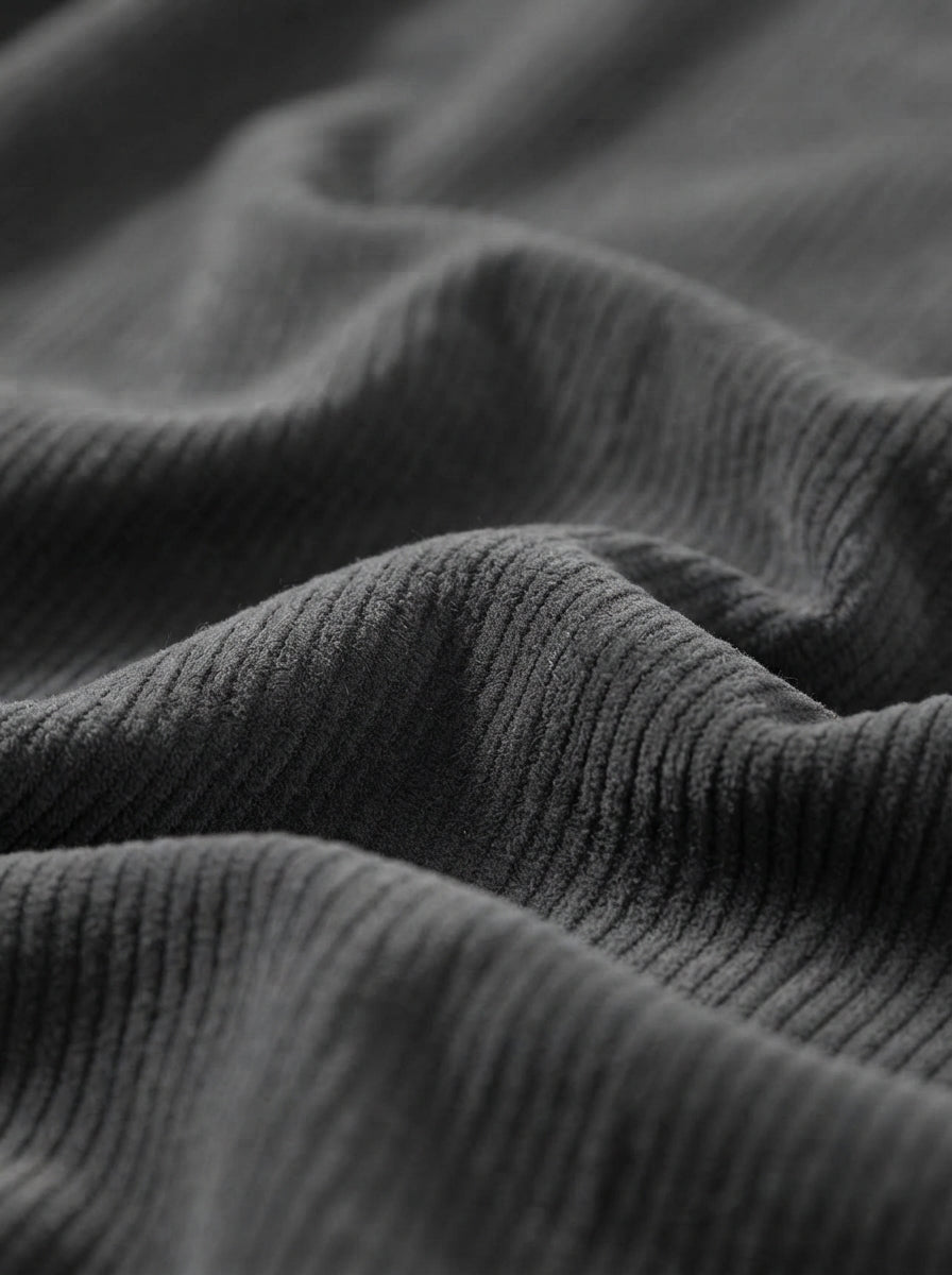 Casual Corduroy Drop Shoulder Sweatshirt - Dark Grey Detail Fabric