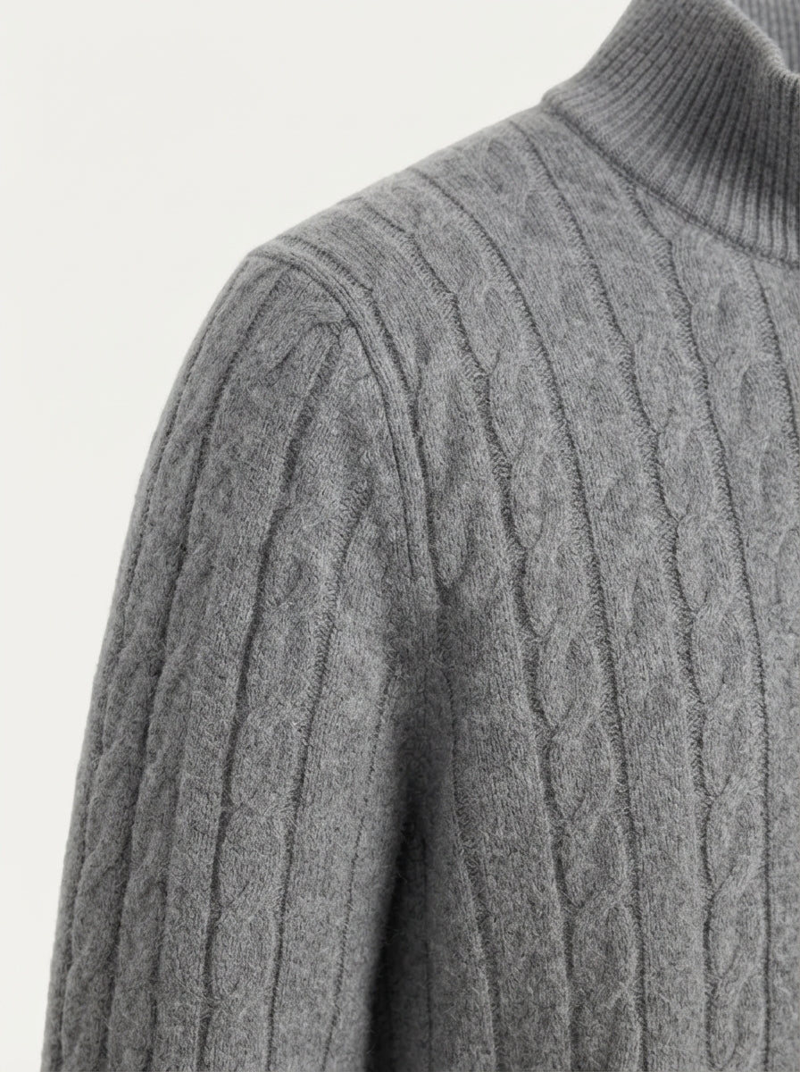 Merino Wool Cable Knit Quarter Zip Sweater