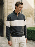 Casual Knitted Colorblock Half-Zip Sweatshirt