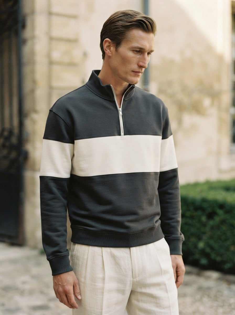 Casual Knitted Colorblock Half-Zip Sweatshirt