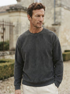 Casual Corduroy Drop Shoulder Sweatshirt - Dark Grey Estate Closeup