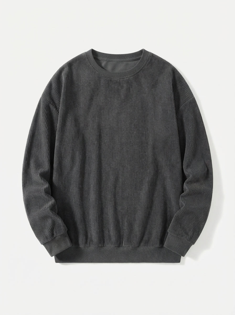 Casual Corduroy Drop Shoulder Sweatshirt - Dark Grey Flat