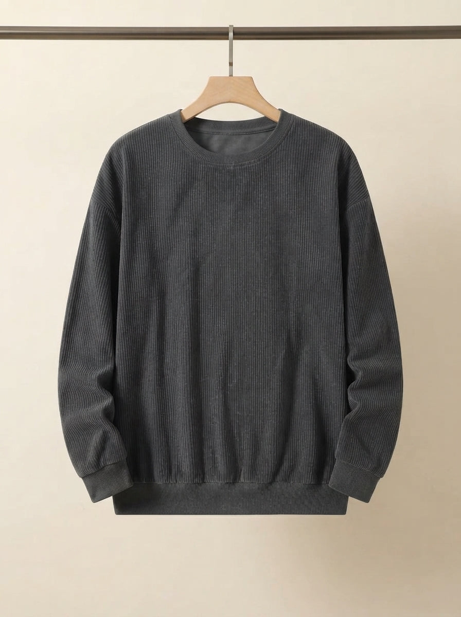 Casual Corduroy Drop Shoulder Sweatshirt - Dark Grey Hanging