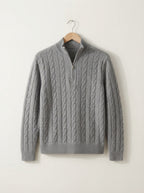 Merino Wool Cable Knit Quarter Zip Sweater