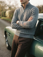 Merino Wool Cable Knit Quarter Zip Sweater