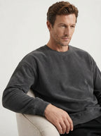 Casual Corduroy Drop Shoulder Sweatshirt - Dark Grey Model Seated