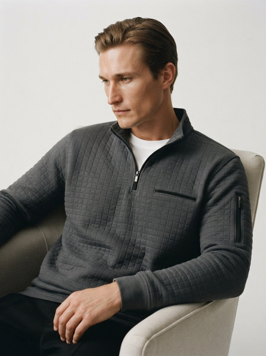 Quarter-Zip Waffle Knit Pullover