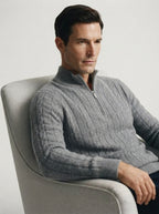 Merino Wool Cable Knit Quarter Zip Sweater