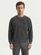 Casual Corduroy Drop Shoulder Sweatshirt - Dark Grey Model Studio