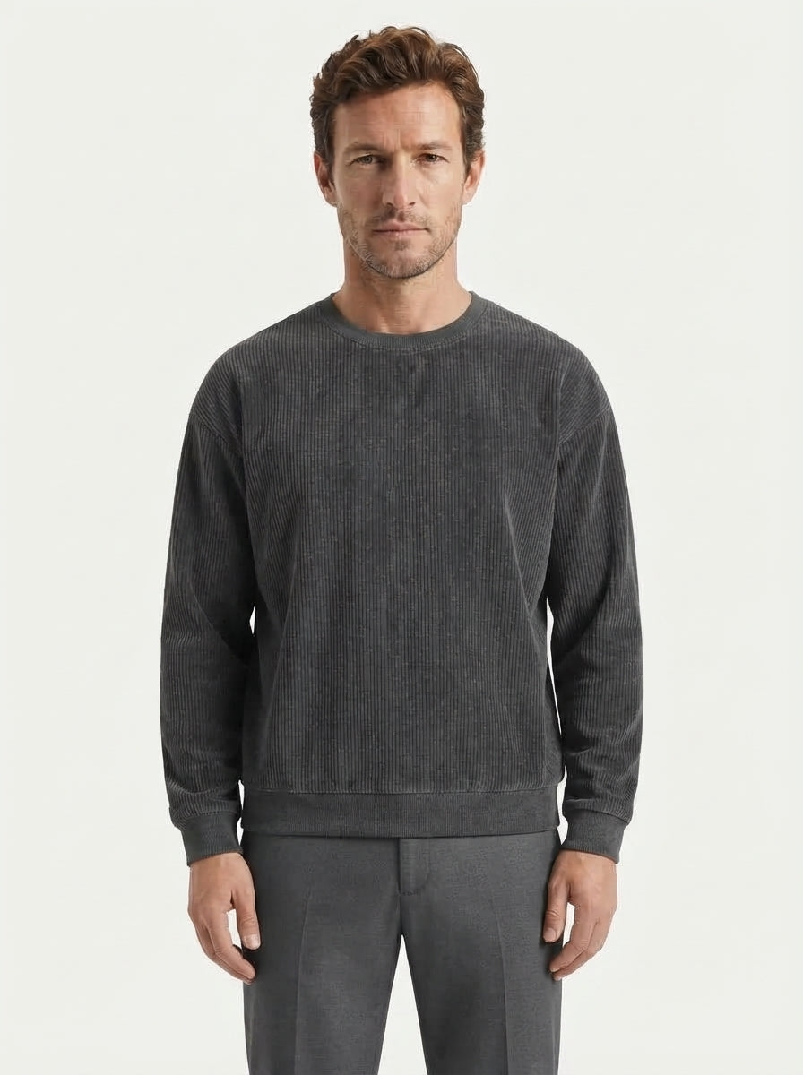 Casual Corduroy Drop Shoulder Sweatshirt - Dark Grey Model Studio