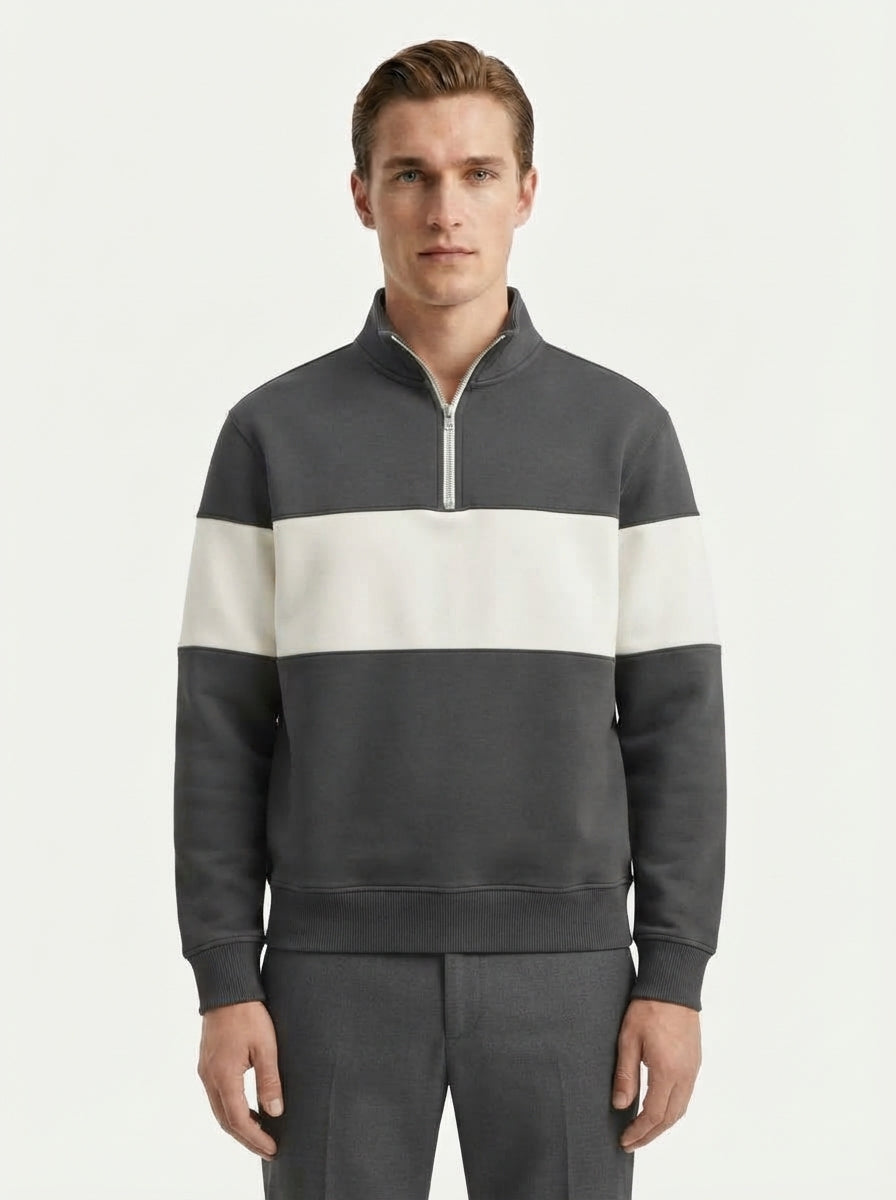 Casual Knitted Colorblock Half-Zip Sweatshirt